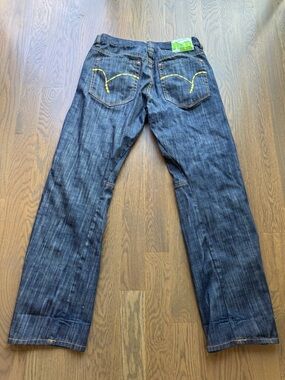 Indigo Red Men's Dark Blue Denim Jeans with Yellow Stitching sledge vintage
